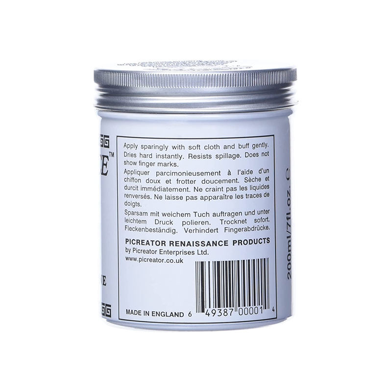 Renaissance Wax Polish 200ml back label with English French German application instructions Renaissance Wax Polish 200ml back label with English French German application instructions
