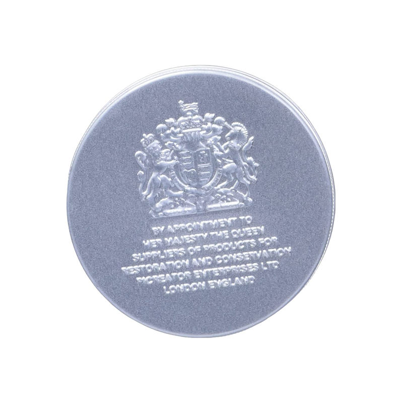 Renaissance Wax Polish lid close up with British Royal Warrant for conservation products Renaissance Wax Polish lid close up with British Royal Warrant for conservation products