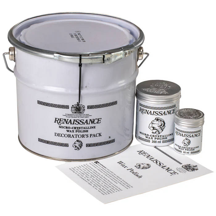 Renaissance Wax Polish Decorator Pack with 3L bulk tin 200ml and 65ml jars for wholesale Renaissance Wax Polish Decorator Pack with 3L bulk tin 200ml and 65ml jars for wholesale