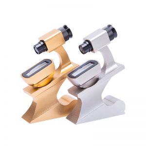 Gold and silver models of the JYBS 25X diamond inscription loupe featuring solid metal frames.
