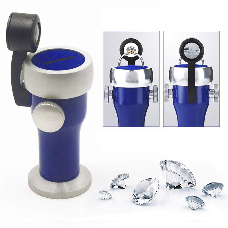 Left profile of the JYBS diamond inscription viewer illustrated next to loose gemstone parcels for macro sorting. Left profile of the JYBS diamond inscription viewer illustrated next to loose gemstone parcels for macro sorting.