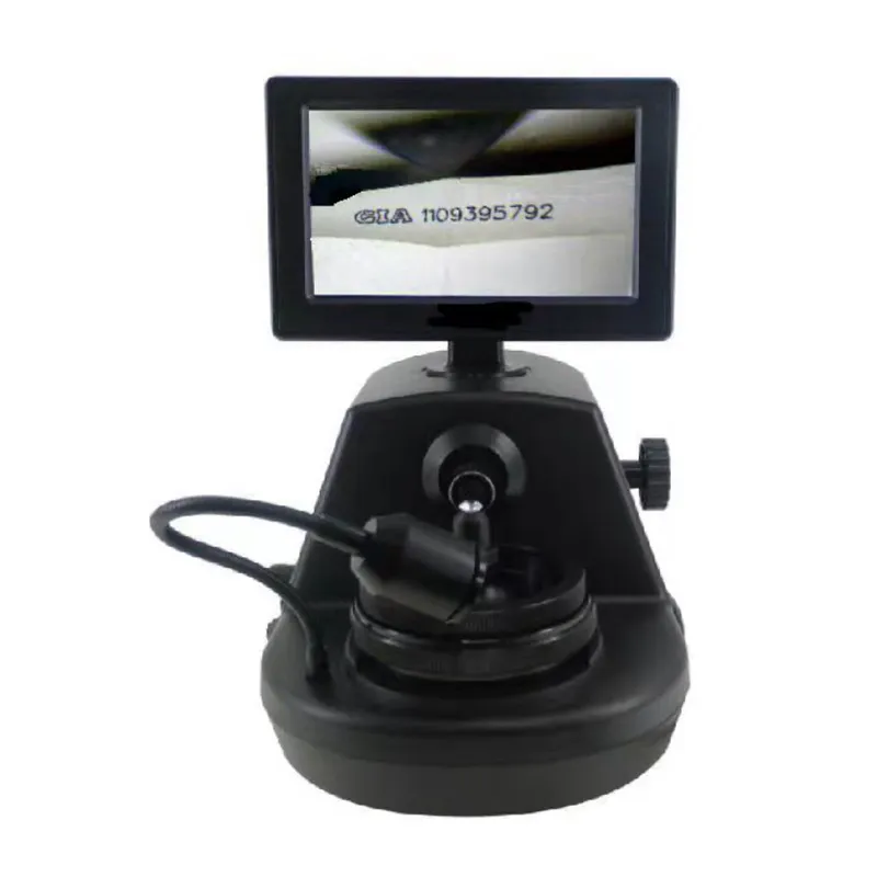 The JYBS digital diamond inscription loupe screen isolating a sharp GIA serial number text sequence on the girdle. The JYBS digital diamond inscription loupe screen isolating a sharp GIA serial number text sequence on the girdle.
