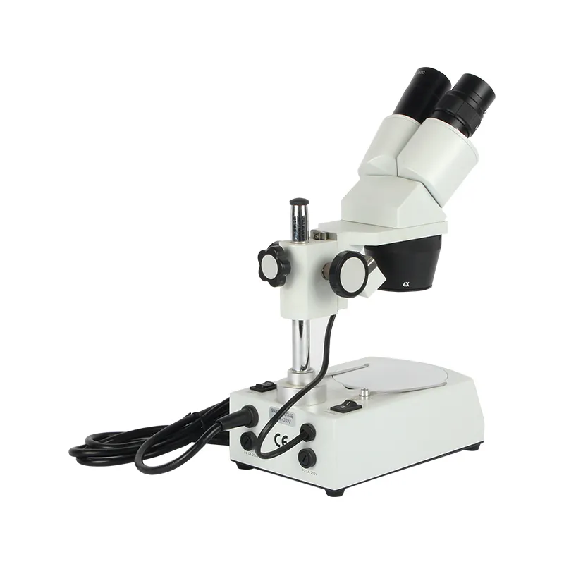 Rear left profile view of the JYBS stereo microscope showcasing the main power panel and dual-sided adjustment knobs. Rear left profile view of the JYBS stereo microscope showcasing the main power panel and dual-sided adjustment knobs.