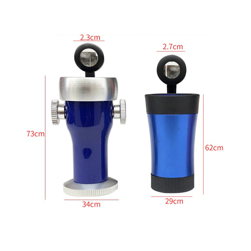 Two models of the blue JYBS handheld loupe shown side by side outlining specific 73-cm and 62-cm physical chassis heights. Two models of the blue JYBS handheld loupe shown side by side outlining specific 73-cm and 62-cm physical chassis heights.