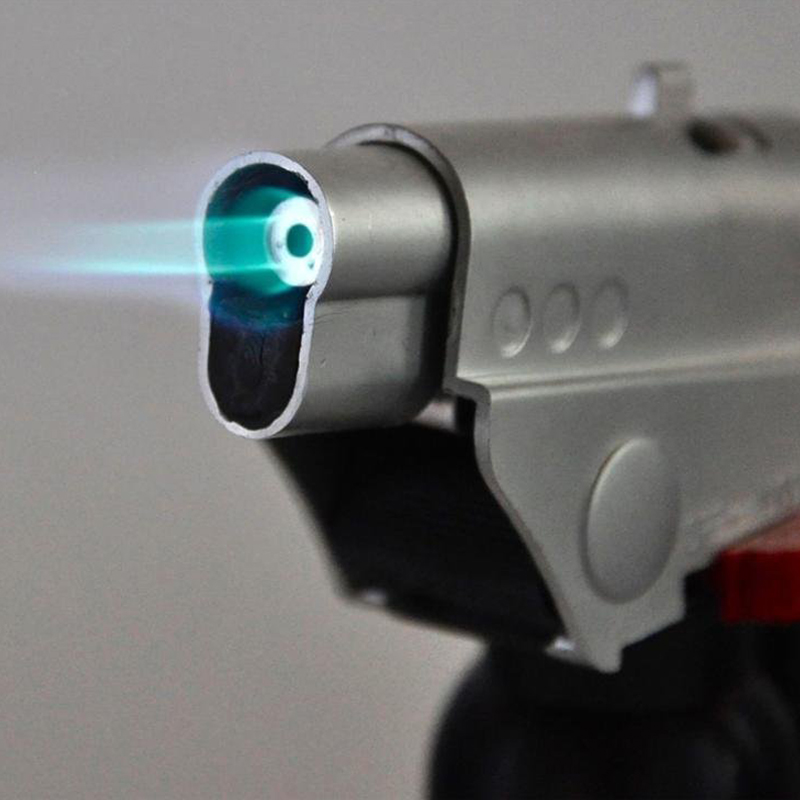 A close-up shot of the lighted PRINCE torch nozzle, showing a small blue flame emitting from the air outlet. A close-up shot of the lighted PRINCE torch nozzle, showing a small blue flame emitting from the air outlet.