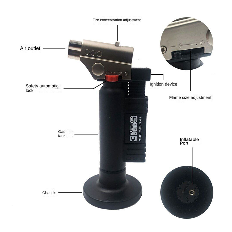 A detailed diagram of the PRINCE GT-3000SB torch, with key parts labeled such as the gas tank, nozzle, and controls. A detailed diagram of the PRINCE GT-3000SB torch, with key parts labeled such as the gas tank, nozzle, and controls.