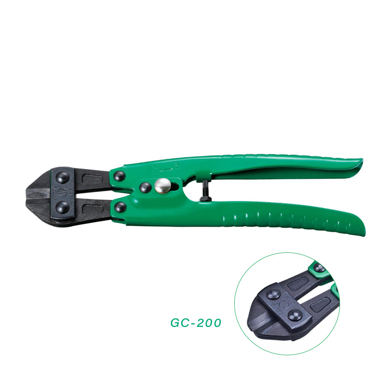 3.Peaks Model GC-200 heavy-duty side cutter/nipper with green handles, showing a close-up inset of the jaw. 3.Peaks Model GC-200 heavy-duty side cutter/nipper with green handles, showing a close-up inset of the jaw.
