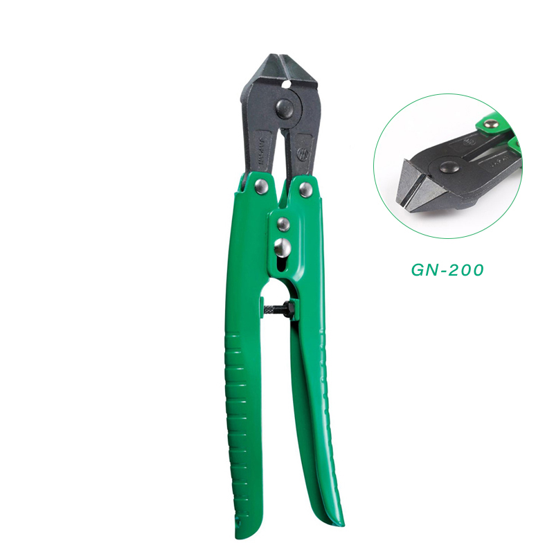 3.Peaks Model GN-200 Diagonal Nipper with green handle, showing a close-up inset of the cutting head. 3.Peaks Model GN-200 Diagonal Nipper with green handle, showing a close-up inset of the cutting head.