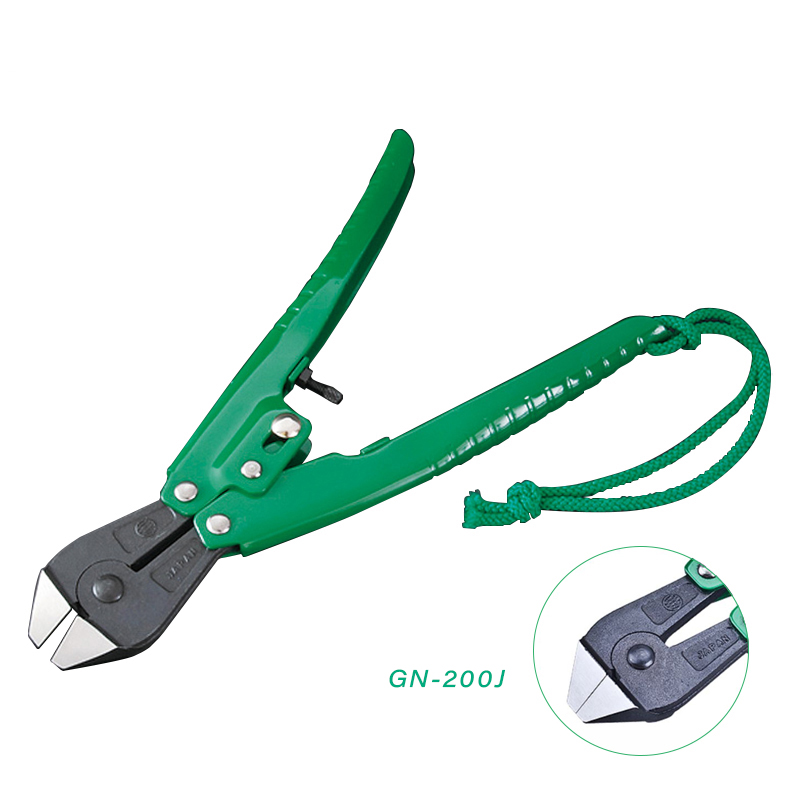 3.peaks green cutter gc 200 gn 200 gn 200j 3.Peaks Model GN-200J Diagonal Nipper with green wrist lanyard/strap, showing a close-up inset of the head.