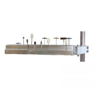 Foredom Bur Holder Arm (two-tier style) holding numerous rotary accessories and burs.