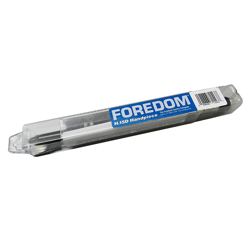 Foredom H.15D Handpiece in its original retail clear plastic packaging with blue label. Foredom H.15D Handpiece in its original retail clear plastic packaging with blue label.