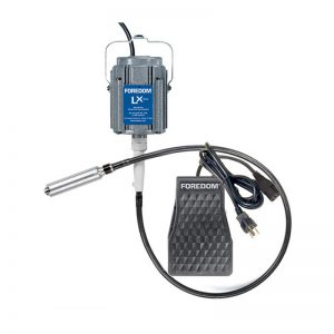 Foredom K.8502 LX Flex Shaft Machine Kit showing the motor, foot control, and handpiece.