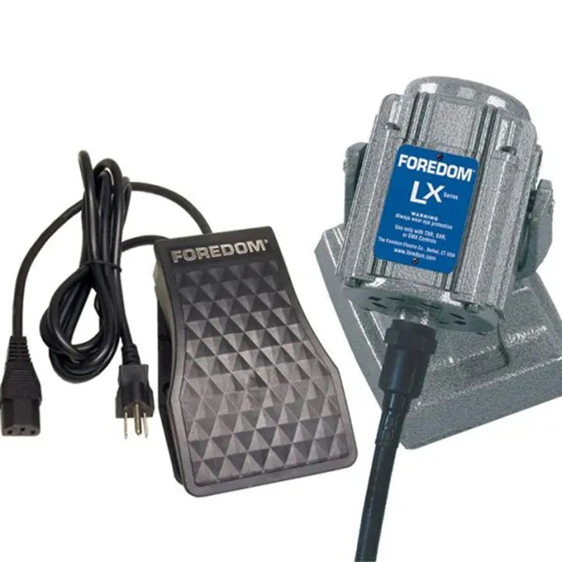 Foredom LX Motor and C.FCH-2 Foot Control Kit. The motor is on a stand next to the pedal. Foredom LX Motor and C.FCH-2 Foot Control Kit. The motor is on a stand next to the pedal.