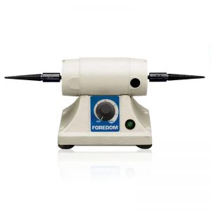 Foredom M BL 22 Precision Mini Bench Lathe front view with dual tapered spindles and speed dial.