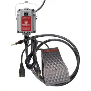 Foredom M.SR Motor and C.FCH-2 Foot Control Kit, showing the control pedal and the Series SR motor.