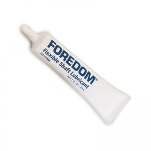 Foredom MS10006 Flexible Shaft Lubricant 1 oz tube, viewed from a slight angle.