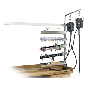Foredom Work Bench System Complete Kit with LED Light Bar, motor hanger, and multiple tool arms.