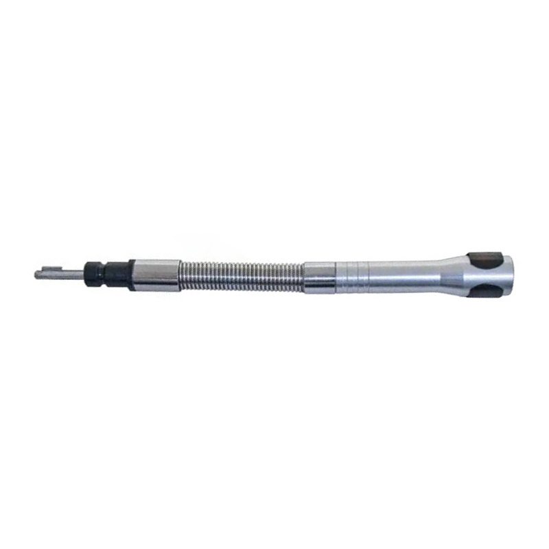 Straight-on view of the Foredom HP775 Duplex Adapter, a long tool with a flexible spring section. Straight-on view of the Foredom HP775 Duplex Adapter, a long tool with a flexible spring section.