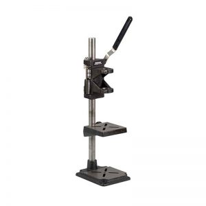 Foredom P-DP30 Bench Drill Press Stand, full view without motor, showing the base, post, work table, and lever mechanism.