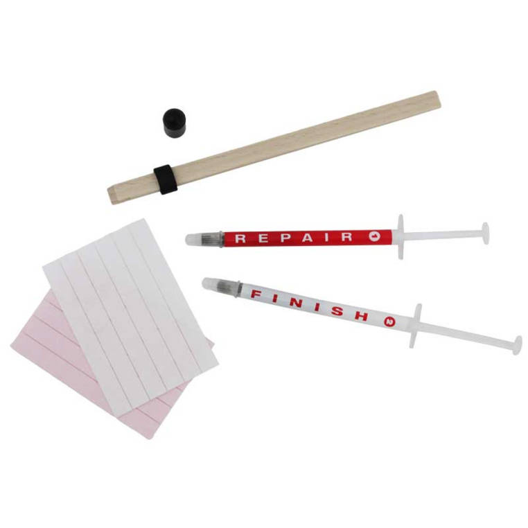 PolyWatch Glass Polish Kit contents including repair and finish syringes, polishing stick and strips. PolyWatch Glass Polish Kit contents including repair and finish syringes, polishing stick and strips.