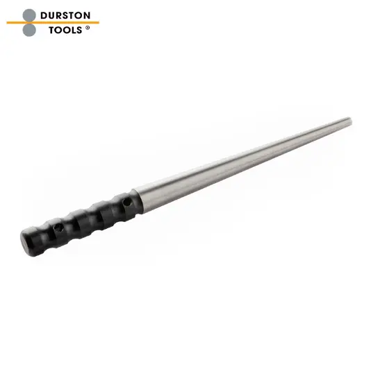 Durston Tools heavy-duty hardened steel ring mandrel with a textured black handle for jewelry forming and shaping.