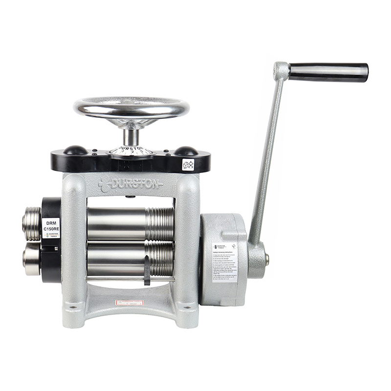 Durston DRM C150RE manual rolling mill with side extension rollers for professional jewelry makers.