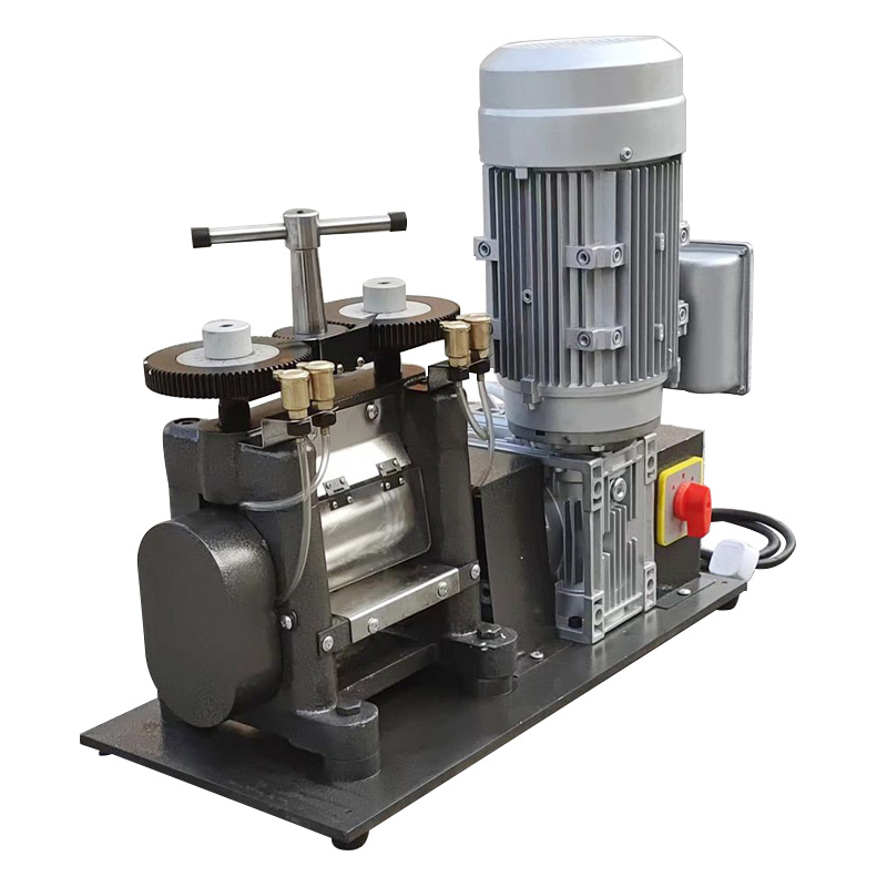 Single-sided 1.5HP desktop electric rolling mill featuring a heavy-duty motor for metal jewelry work.