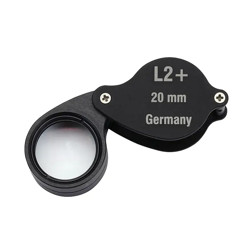 Schneider L2+ 20mm professional diamond loupe with a black metal frame, made in Germany for high-precision grading.
