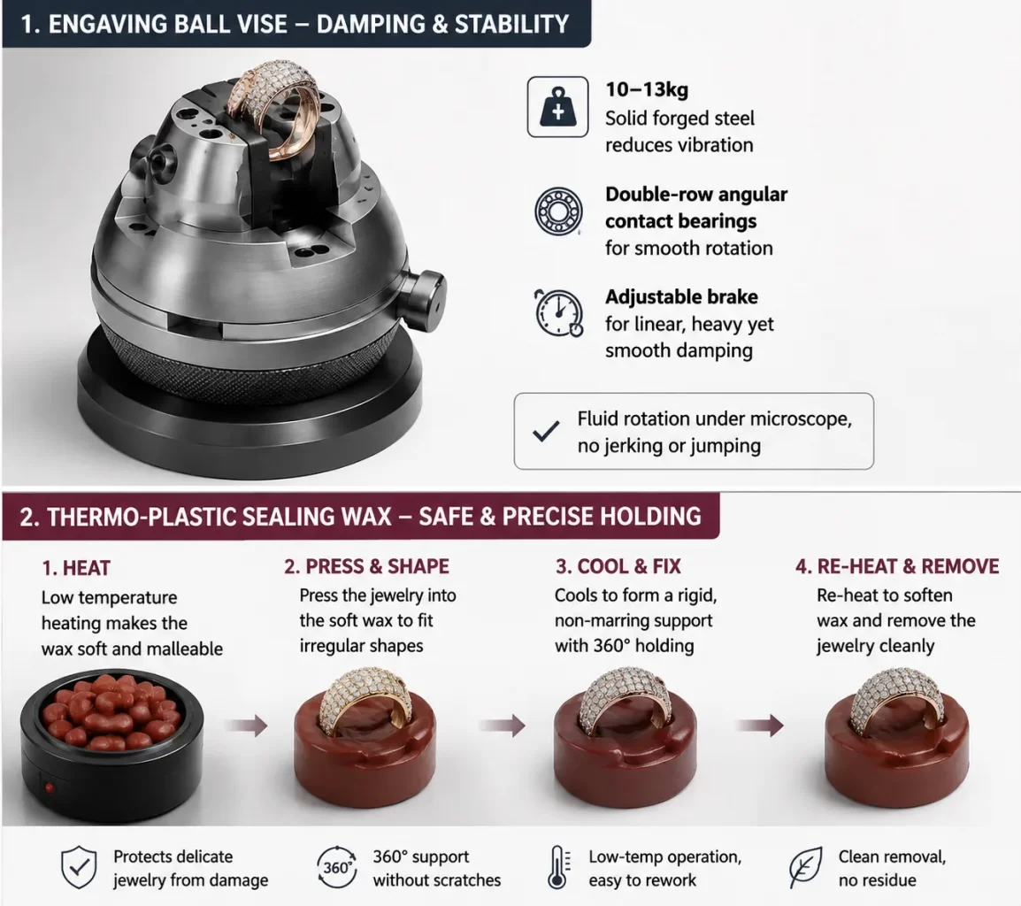 Comparison of HSS and Tungsten Carbide gravers, showcasing their microstructures, hardness, and best uses in jewelry.