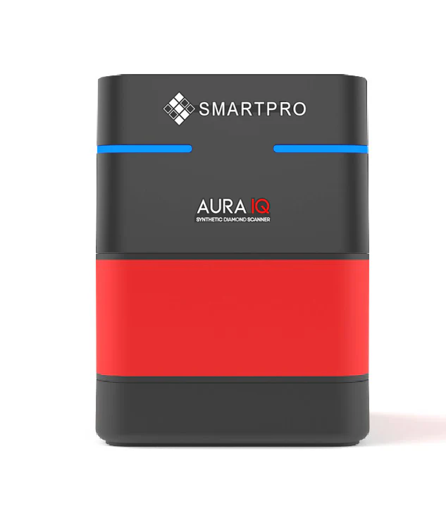Front view of the SmartPro Aura IQ synthetic diamond screener showcasing its compact premium black and red chassis. Front view of the SmartPro Aura IQ synthetic diamond screener showcasing its compact premium black and red chassis.