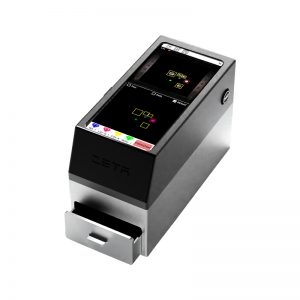 Zeta diamond testing unit displaying color chart and detection screen with drawer open.