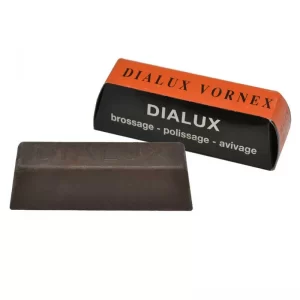 The authentic DIALUX Orange VORNEX 120g-140g cutting compound bar resting beside its signature orange and black cardboard box.