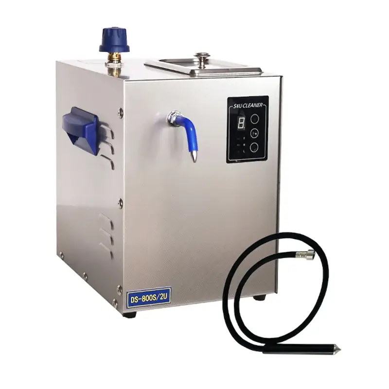 Industrial jewelry steam cleaner unit with digital control panel and flexible spray hose attachment
