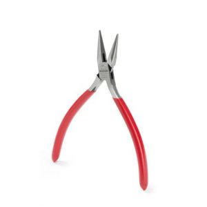 Front perspective view of the German-made NIQUA Antilope 120mm serrated chain nose pliers showcasing its red vinyl handles and box-joint head.