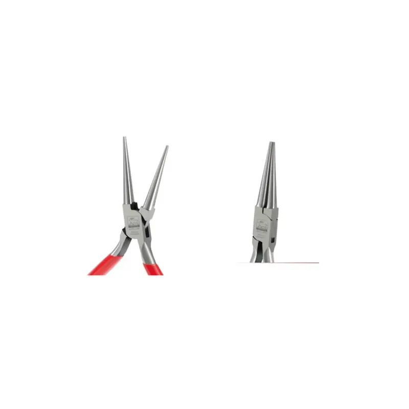 niqua® antilope chain nose pliers without spring & cut 145mm Detailed close-up view highlighting the open un-serrated smooth jaws and Antilope brand stamp alongside a side profile of the closed 145mm extra-long plier head.