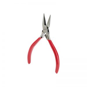 Front view of the German-made NIQUA Antilope 120mm smooth chain nose pliers showcasing its red vinyl handles and precision steel box joint.