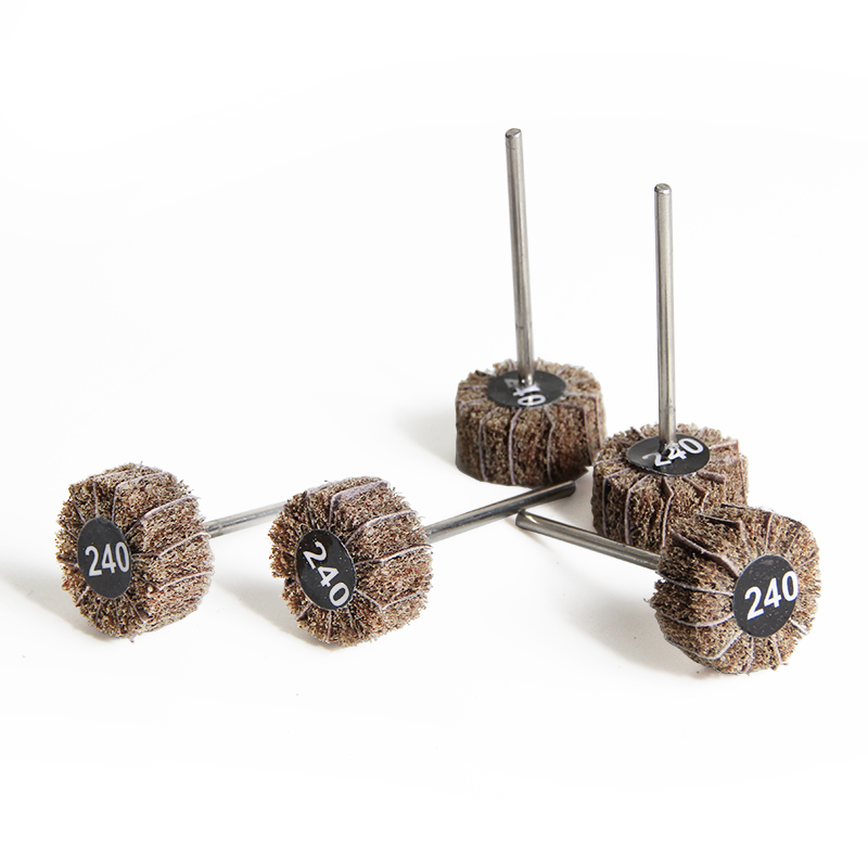 adn® mini hybrid mounted emery wheels cylinder shape Group layout of ADN 20x10mm hybrid cylinder flap wheels showing 240# medium-coarse grit labels and dual-fiber construction.