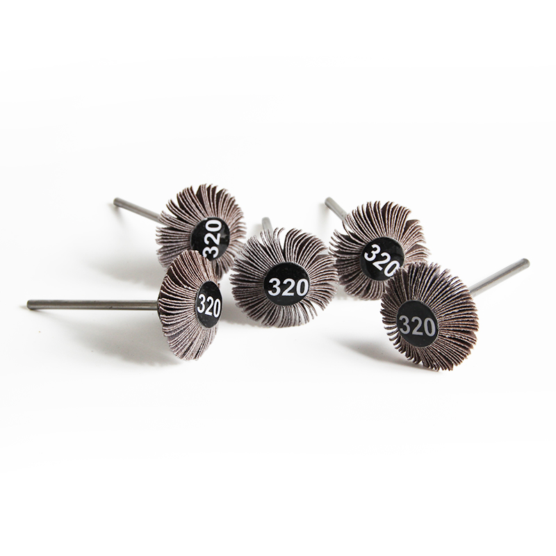 adn® mini mounted emery wheels diamond shape Five-piece cluster of ADN 25x10mm tapered diamond emery flap wheels in 320# intermediate grit highlighting the pointed knife-edge geometry.