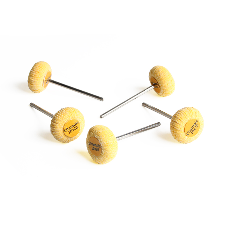 adn® mounted 3m chamois polishing wheels Five-piece layout of ADN 10x20mm 3M artificial chamois oval-shaped mounted buffing wheels (SKU: BFFC1072) engineered for curved metal contours.