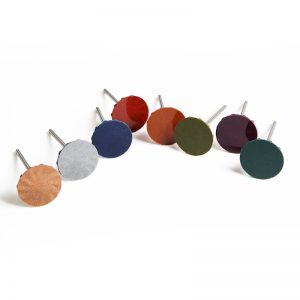 Side-by-side array of eight ADN Spider 23mm flexible abrasive discs displaying the complete color-coded grit lineup on 2.35mm shanks.