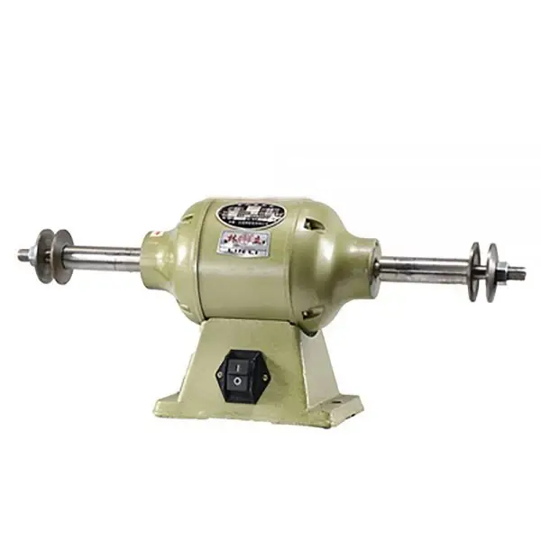 Electric benchtop jewelry polishing machine with dual tapered spindles for buffing and grinding wheels.