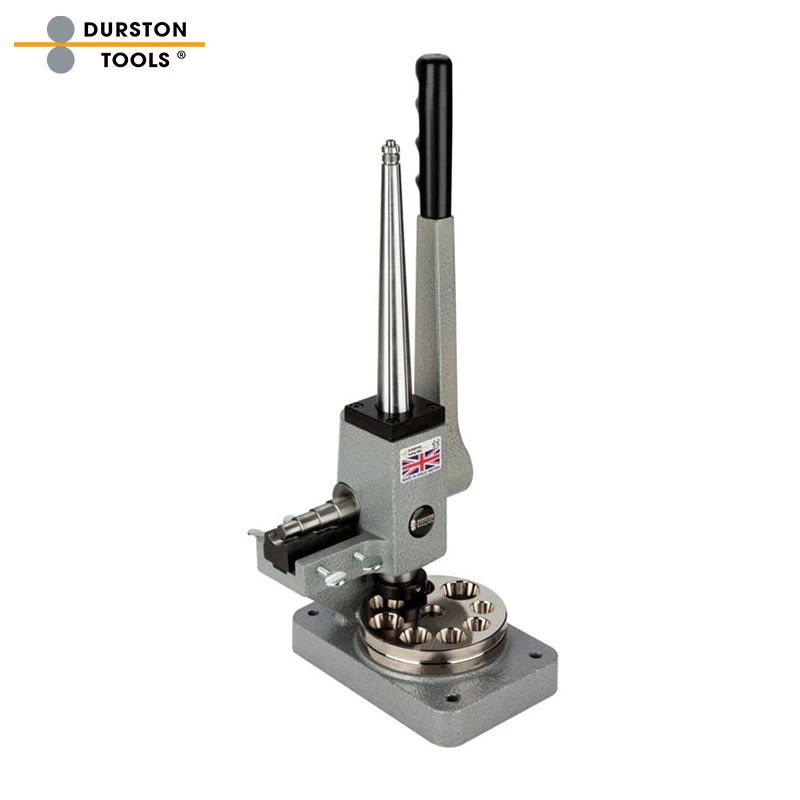 Durston professional ring stretching and forming machine with a vertical mandrel and die plate.