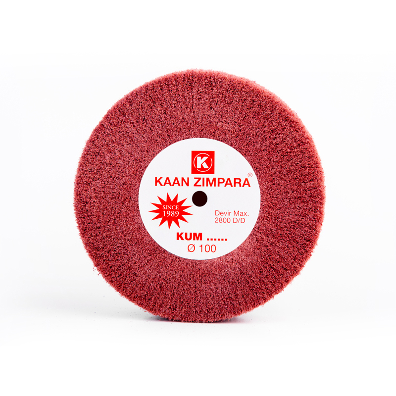 kaan zimpara® red taf brose cap matte for thin scratches Front perspective view of the KAAN ZIMPARA 100mm Red Taf Brose Cap solid fiber wheel showing its dense red non-woven textured face and center branding.