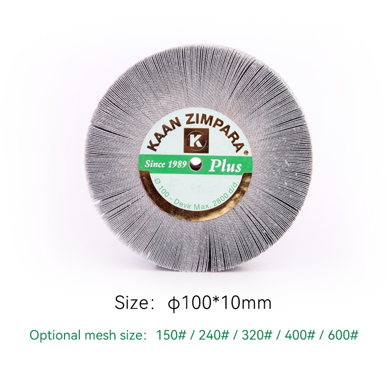 kaan zimpara® plus emery fan diamond grind full sandwich cap Dimensional and mesh specification view of the KAAN ZIMPARA Plus 100x10mm medium-thickness diamond emery flap wheel.