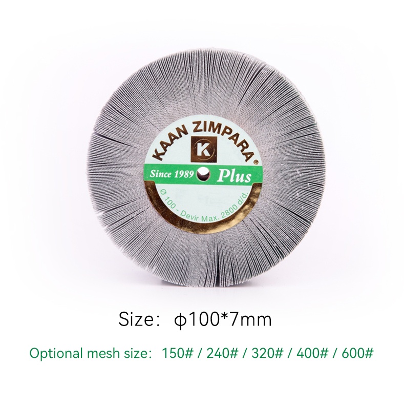 kaan zimpara® plus emery fan diamond grind full sandwich cap Detail layout for the KAAN ZIMPARA Plus 100x7mm slim profile diamond emery fan wheel with 150# through 600# grit selections.