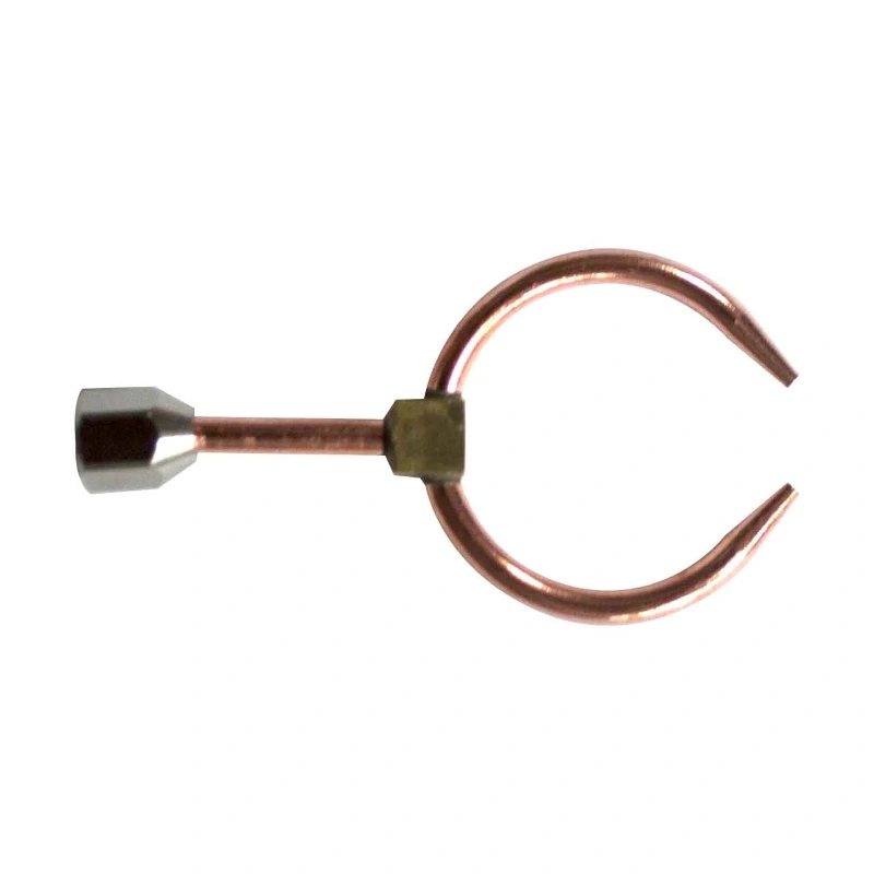 miller® smith torch tip twin flame Horizontal layout of the authentic Smith Little Torch twin flame tip displaying the precision-brazed brass junction block and nozzle.