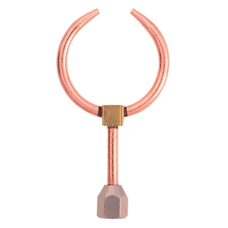 miller® smith torch tip twin flame Front perspective view of the genuine Miller Smith Little Torch twin flame tip showing the curved dual copper arms and hex mounting nut.