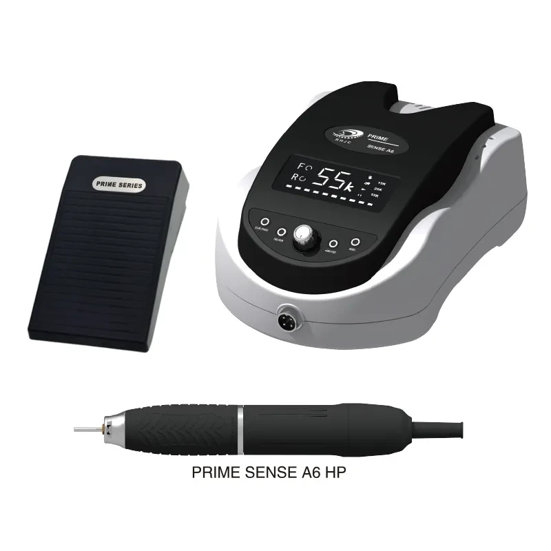 PRIME SENSE A6 micromotor system with digital control box, handpiece, and foot pedal.