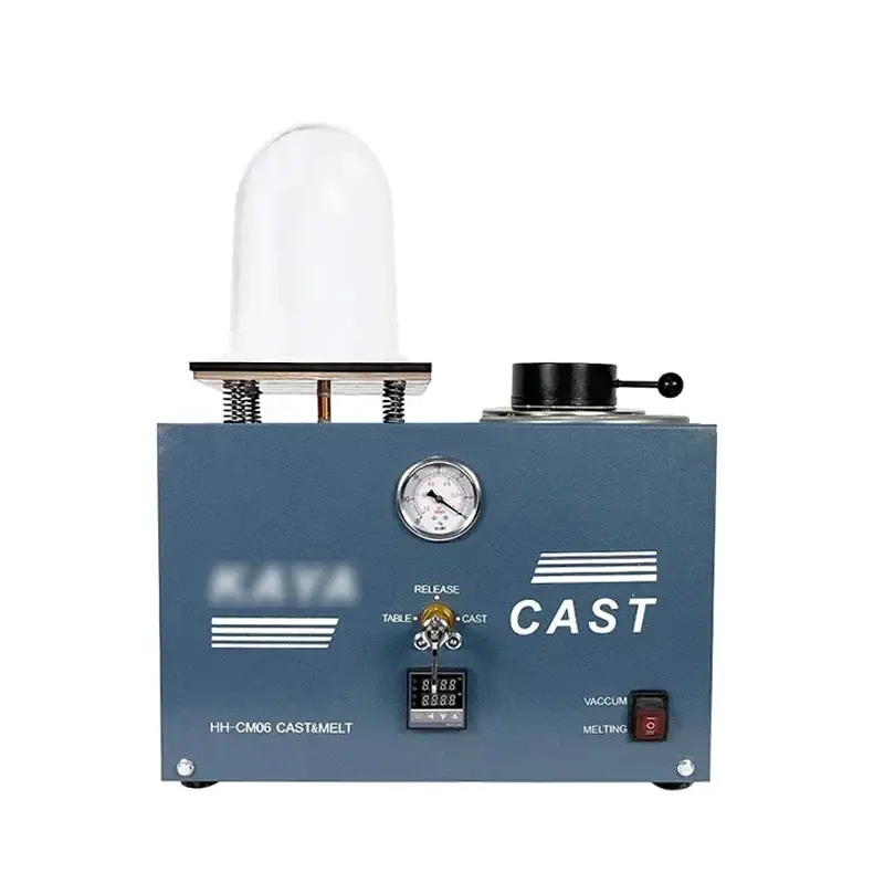Compact HH-CM06 tabletop vacuum casting and metal melting machine with digital controller and bell jar.