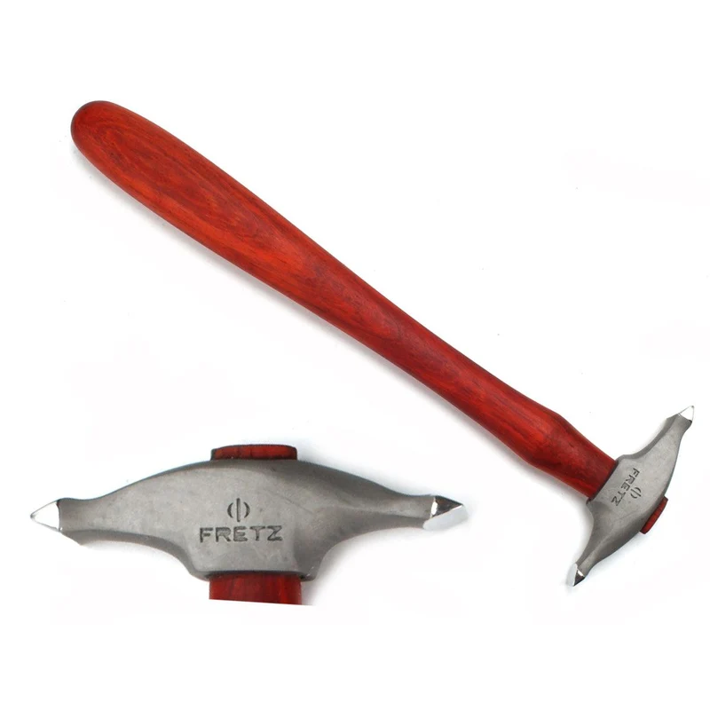 fretz® short sharp / texture raising hammer Composite overview of the Fretz HMR-13 hammer showcasing head profile dimensions alongside the complete ergonomic wooden handle.